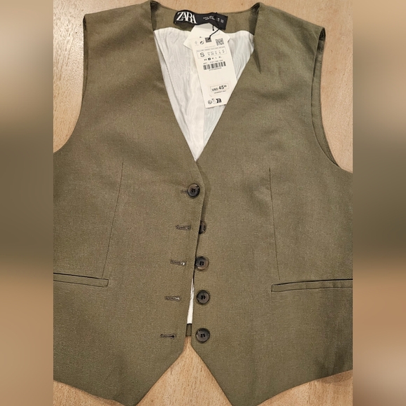 ZARA Linen Blend Vest Green - Picture 2 of 5